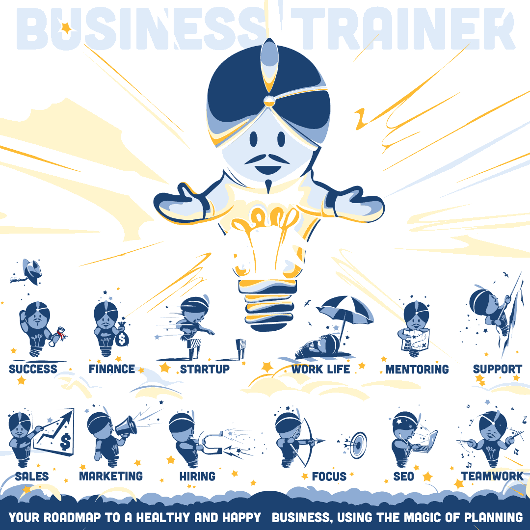 business trainer start up infographics poster simple blue