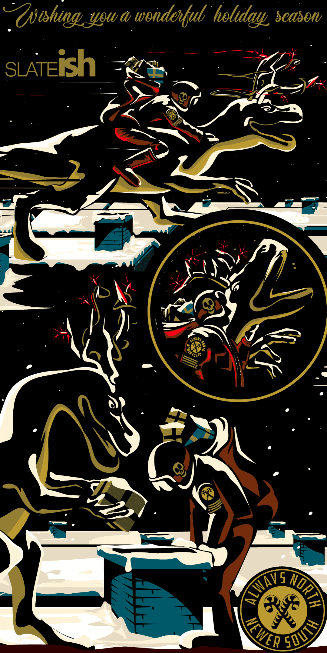  christmas card dinosaurus santa cool poster illustration